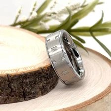8mm Men's Tungsten Carbide Ring Brushed Silver Geometric CZ Accents Wedding Band