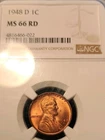 1948 D Lincoln Cent NGC MS 66 RD
