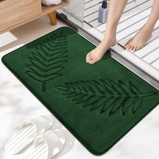 24 x 16 Leaf Bath Mat, Green, Memory Foam, Soft, Absorbent, Washable Velvet