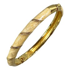 Vintage Bangle Bracelet S/M Gold Plated Enamel Hinged Preppy Chic Event Office