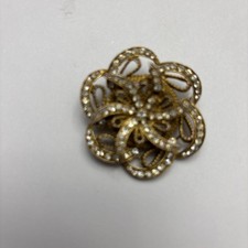 Vintage HAR Gold tone Metal W/ Rhinestones Brooch Pin