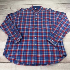 Tommy Hilfiger Men's XL Long Sleeve Shirt Blue Red Plaid Button Down Free Ship