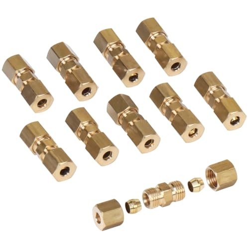 10 Piece Brass Compression Union, 3/16" OD Fitting, NPT Thread