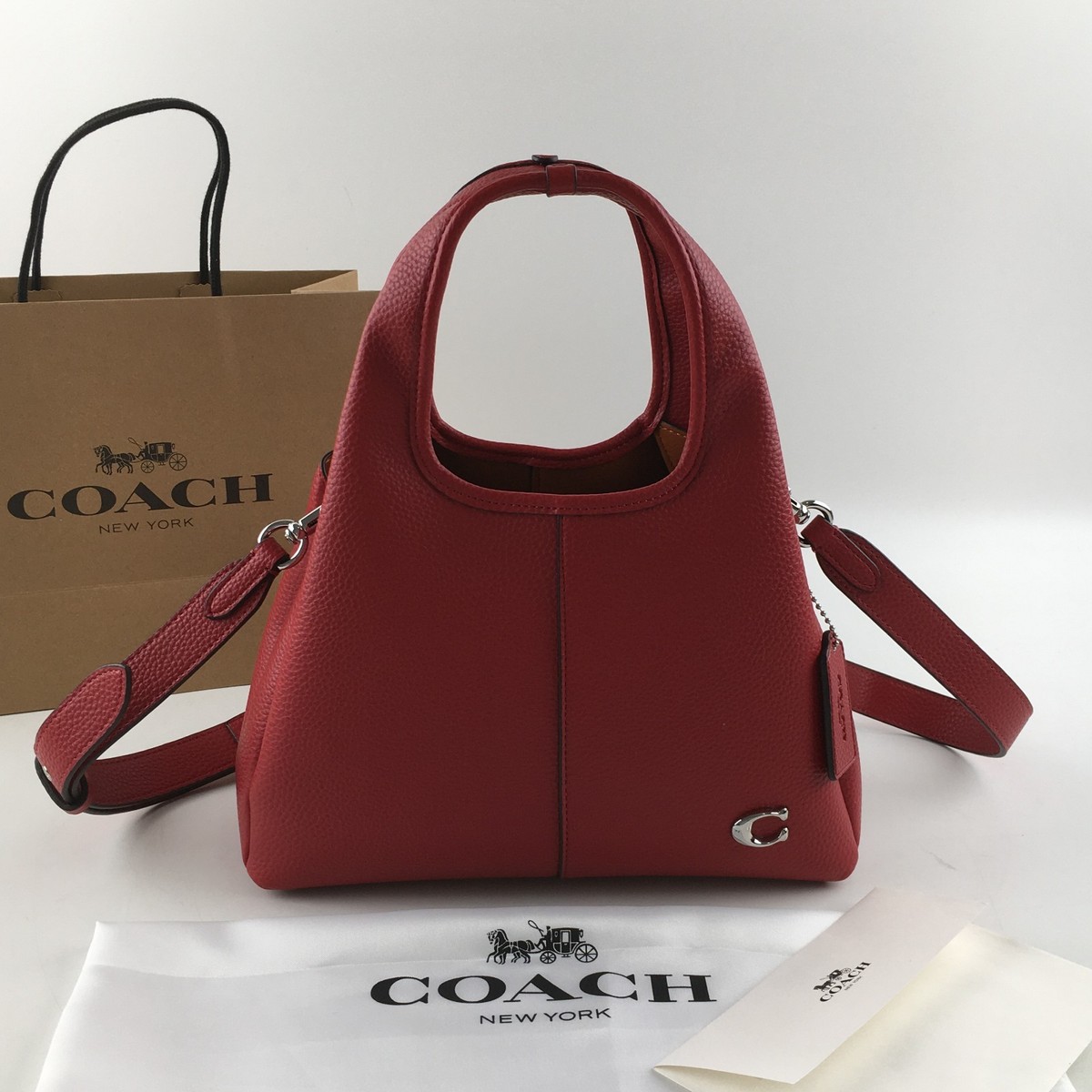 COACH CM545 Lana Shoulder Bag 23 2-Way Polished Pebble Leather Red