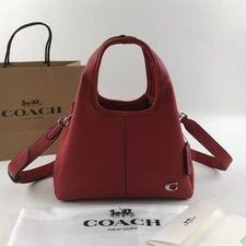 COACH CM545 Lana Shoulder Bag 23 2-Way Polished Pebble Leather Red Outlet New