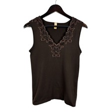 Banana Republic Brown Sleeveless V-Neck Tank Lace Trim Size Large