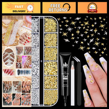 660Pcs 3D Star Nail Charms  Gems - Metallic Nail Art Rhinestones, Cross Decor,