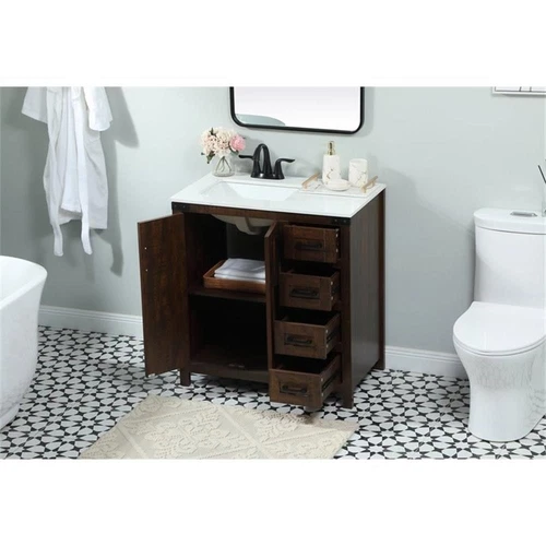 Elegant Decor Grant 32" Aluminum MDF Single Bathroom Vanity in Expresso - Picture 8 of 8
