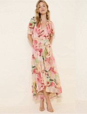 Hutch Bethany Petite Wrap Midi Dress In Taupe Tropical Floral Size SP $268