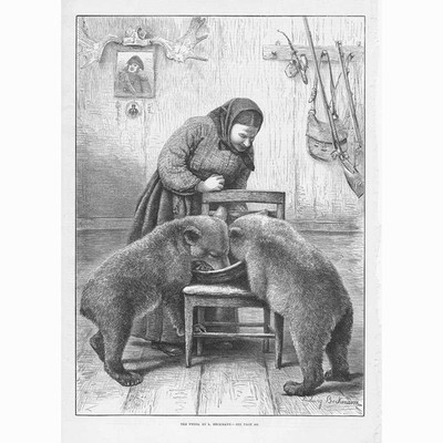 Die Zwillinge von Ludwig Beckmann Paar Bärenjungen - antiker Druck 1879