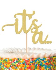 Its a Cake Topper - Glitter Golden Boy or Girl Baby Reveal Party Cake Decorat...