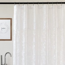 White Lace Shower Curtain with Attached Valance, Rustic Vine Floral Embroidered