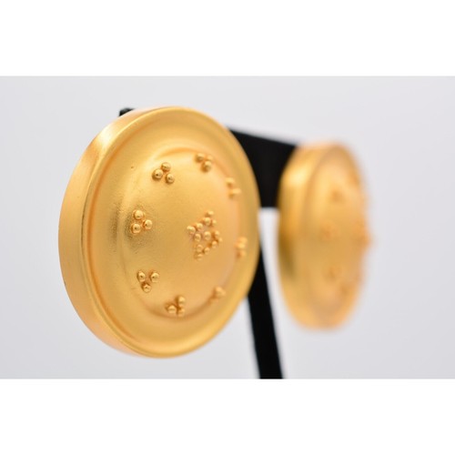 Liz Claiborne Vintage Clip On Earrings Brushed Gold Heavy Chunky Signed NOS Bin5 - Picture 4 of 12