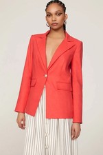 Veronica Beard 598 Linen Blend Sedgwick Blazer Red Orange Silver Buttons Preppy