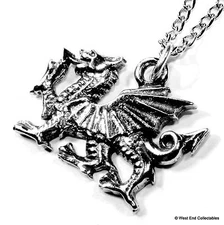 Welsh Dragon Pewter Charm Pendant Necklace - UK Made - Wales Cymru Y Ddraig Goch