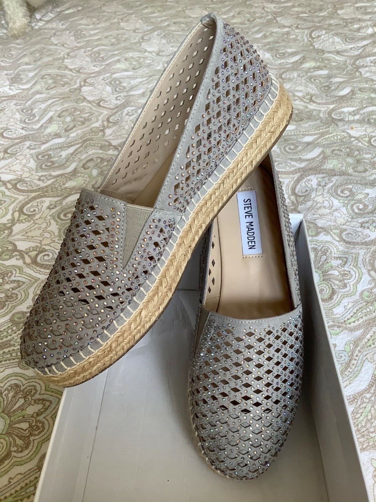 STEVE MADDEN ESPADRILLE PRETTY GREY MULTI SIZE 6 Gem