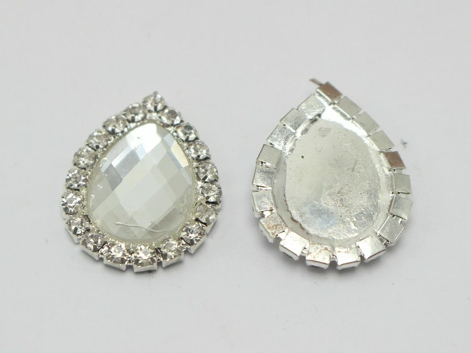 10 Crystal Rhinestone Cabochons Button Flatback Teardrop Oval Wedding Invitation - Image 3 of 4