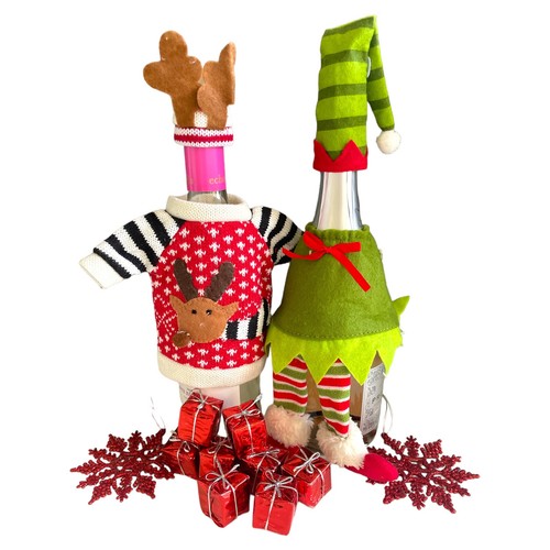 Christmas Decoration Reindeer Bottle Cover Xmas Jumper Hat Wine Table Gift Idea - Picture 7 of 7