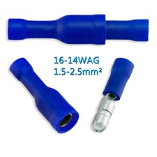 Blue Solderless Crimp Bullet Plug Connectors Male-Female 14-16 GAUGE