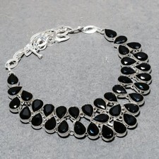 Faceted Black Spinel Pear Shape Gemstone Handmade Fashion Jewelry Necklace 18"