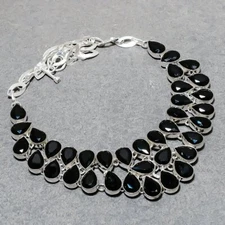 Faceted Black Spinel Pear Shape Gemstone Handmade Fashion Jewelry Necklace 18"