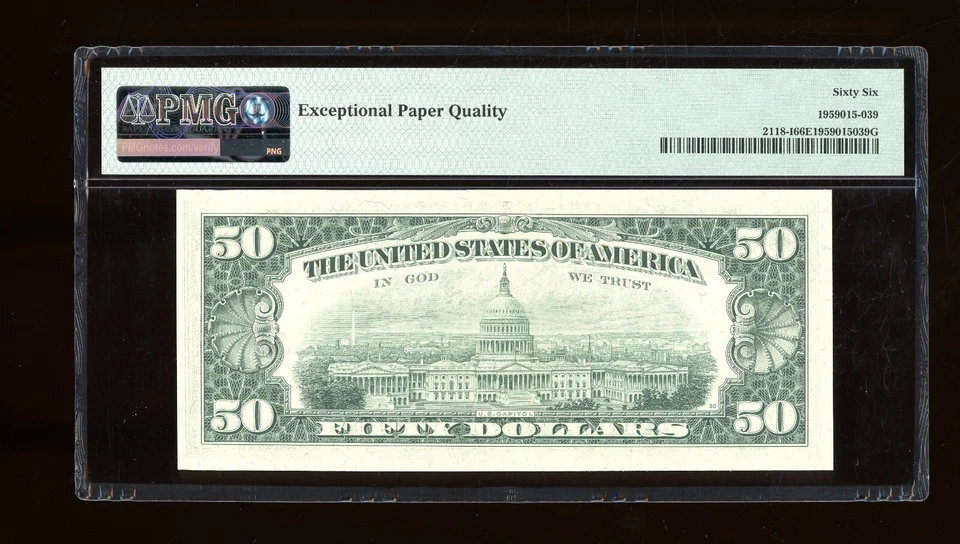 DBR 1974 $50 FRN Minneapolis Gem Fr. 2118-I PMG 66 EPQ Serial I02808175A - Image 2 of 2