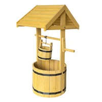 Holz Pflanzbrunnen Rund Natur - 85 X 50 Cm - Garten Deko Blumen Pflanz Brunnen