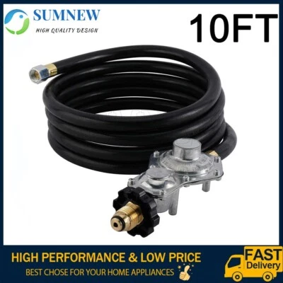 SUMNEW 10FT Two Stage Propane Regulator Hose with Standard POL Connectionx3/8inch Flare