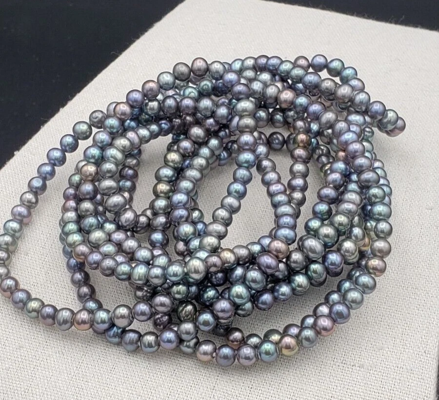 Collar de ópera interminable súper largo vintage de perlas plateadas pavo real 5-6 mm 100 pulgadas Foto 3 de 4