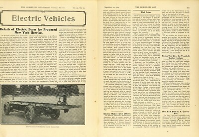 1913 Two Pg. Magazine Article & Pic: Electric Buses Proposed for Service in NYC