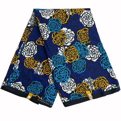 Afrikanischer Stoff Druck schwarz blau gelb Polycotton Ankara 5 Yards Nähmaterial