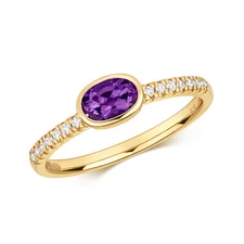 9ct Yellow Gold Oval Cut Amethyst and Diamond Ring,  Sizes J to Q (490)