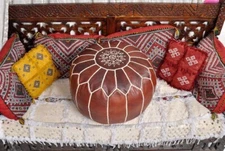 Leather Moroccan Pouffe Brown Genuine Footstool New Ottoman Unstuffed