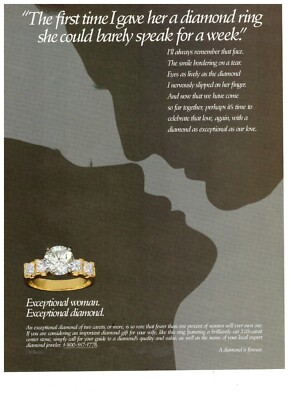 De Beers Diamonds Ring Barely Speak for a Week Vintage 1995 Print Ad