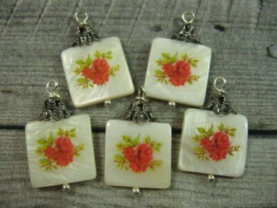 Bracelet Charms Jewelry Lot Artisan Mother Of Peal 1/2'' OOAK Rose Square