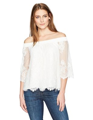 トップス krn Karen Kane 2L81077 Off White Off-Shoulder Scallop Edge Floral Lace