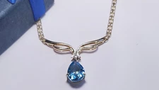 Estate 2ctw Natural Blue Topaz & Diam Scroll 16.5" Bismark 14Kt YG Necklace20654