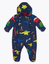 Brand New Baby Navy Mix Hooded Padded Dinosaur Snowsuit Size 3-6 Months