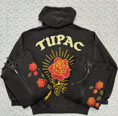 Urban Outfitters Tupac Roses Washed Full Zip Hoodie Sweatshirt | eBay