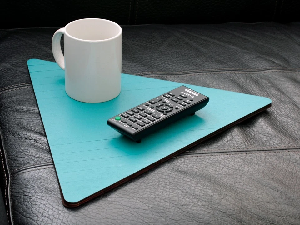 Wooden Flexible Triangular Sofa Table for Armrest - Turquoise Slinky  Couch Tray - Image 3 of 4