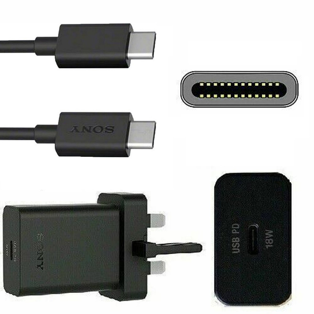 Official Sony Xperia 10 Fast Charger Adapter Black With UCB24 Cable UCH32  18W