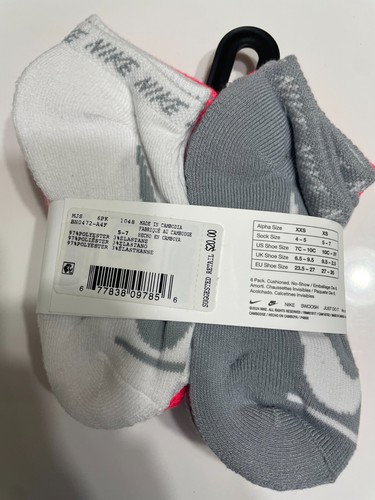 Nike Dri-FIT Everyday Plus Ankle Socks 6 Pack Multicolor YTH 10c- 3Y Girls - Picture 2 of 2