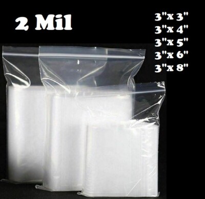 3''x 3'',4,5,6,8 Clear 2 Mil Plastic Zip Seal Bag Reclosable Top Lock Baggies 2Mil