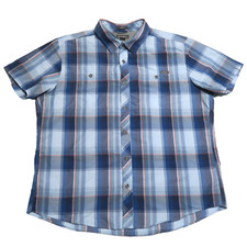 Eddie Bauer Button Up Shirt Mens XL Blue Plaid Short Sleeve Classic Fit Pockets