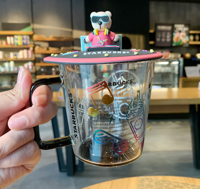 2020 New Starbucks Music DJ Glass Colorful Gradient Mug DJ Bear Silicone Cup Lid 2020 New Starbucks Music DJ Glass Colorful Gradient Mug DJ Bear Silicone Cup Lid