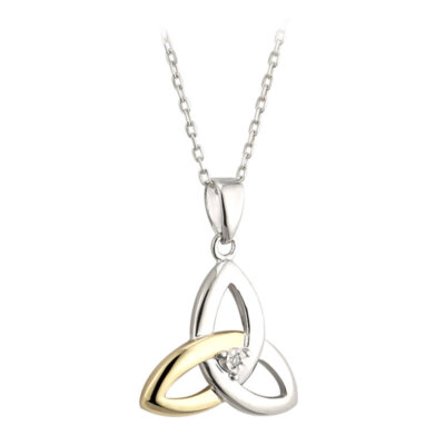 Solvar Failte Trinity Knoten Halskette Damen Sterlingsilber und 10K Gold Diamant