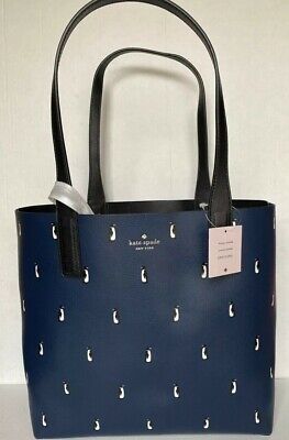 New Kate Spade New York Large Reversible Tote with Pouch Arch Penguins