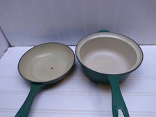Le Creuset 18 Green Enameled Cast Iron Two in One 2 Qt Saucepan 7" Skillet/Lid