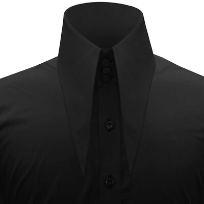 High Spear Extreme Long Point Exaggerated Collar Black Birthday Dress Shirt  Mens UK