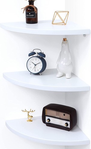 Pack of 3 Floating White Corner Shelf Shelves Wooden Wall Storage Unit Bedroom - Picture 8 of 19